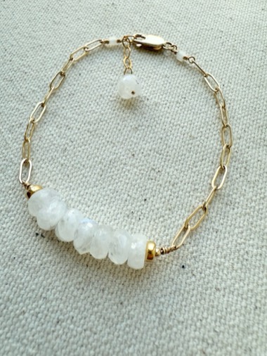 Celestial moonstone bracelet on a gold filled paperclip chain